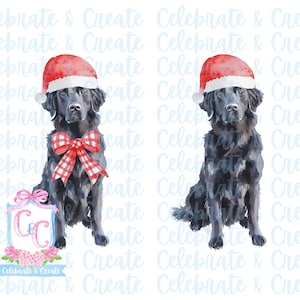Set van 2 aquarel kerstmuts zwart Golden Retriever hond puppy gewei & rode neus PNG clipart Grandmillennial doodles AI Drew Christmas