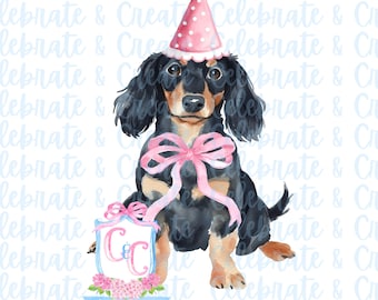 Dachshund Watercolor Dog Puppy PNG Clip Art Clipart Grandmillennial Preppy Doodles Birthday Party Pawty