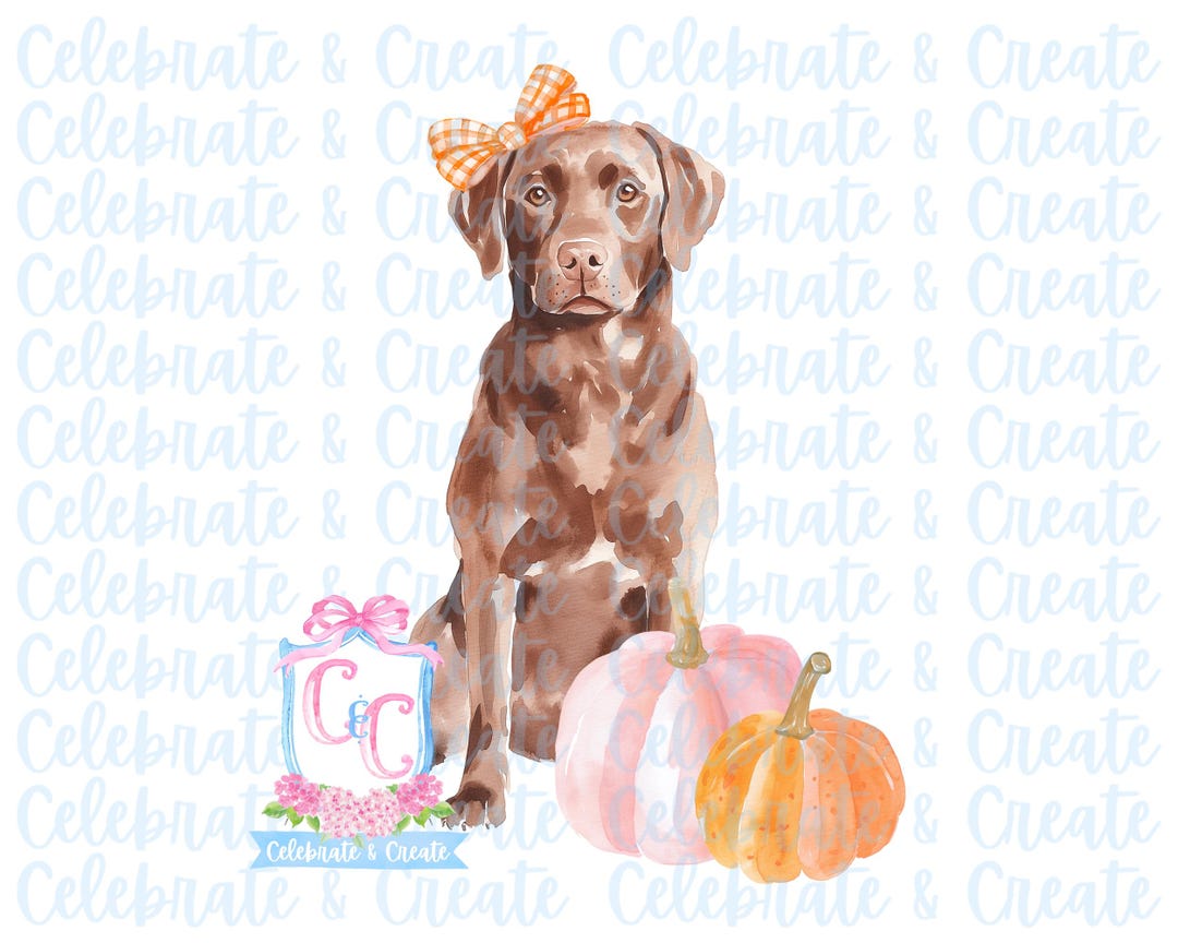 Watercolor Chocolate Lab Labrador Retriever Brown Dog Orange Gingham ...