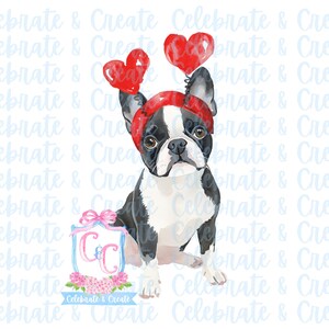 Acuarela Boston Terrier Perro PNG Clipart Grandmillennial Doodles AI Drew Valentine Día de San Valentín Amor de cachorro