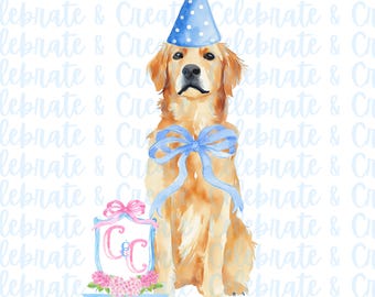 Golden Retriever aquarelle chien chiot PNG Clip Art Clipart grand millénaire preppy doodles fête d&#39;anniversaire Pawty