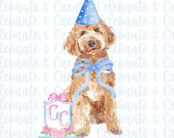 Golden Doodle Labradoodle aquarelle chien chiot PNG Clip Art Clipart grand millénaire preppy Doodles fête d&#39;anniversaire Pawty