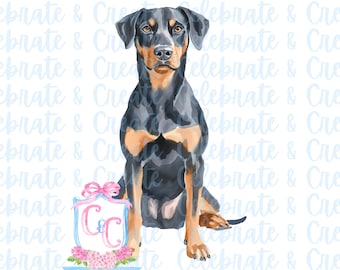 Watercolor Dog Puppy Doberman