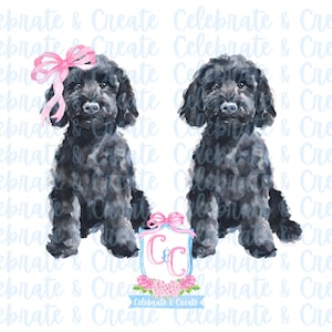 Aquarelle, lot de 2 Doodle doré noir Goldendoodle Retriever caniche chien chiot canin K9 PNG Clipart Grandmillennial Doodles AI a dessiné