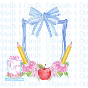 Aquarell Blau Schule Wappen rosa Hortensien PNG Clipart Schreibwaren Grandmillennial Coquette Preppy Zurück zur Schule Herbst Lehrer Bedarf