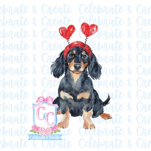Acuarela Perro salchicha de pelo largo Weenie Weiner PNG Clipart Grandmillennial Doodles AI Drew Valentine Día de San Valentín Amor de cachorro