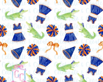 Gators Watercolor SEAMLESS PATTERN PNG Clipart Grandmillennial Preppy Background Football Collegiate College Team Cheer Sports