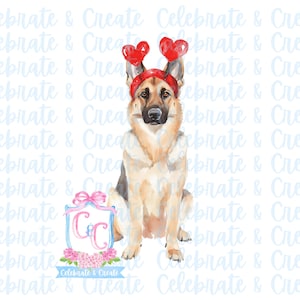 Aquarel Duitse herdershond GSD PNG Clipart Grandmillennial Doodles AI Drew Valentijnsdag Kalverliefde