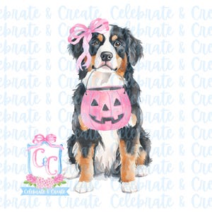 Aquarell Mädchen Halloween Berner Sennenhund Kürbis Candy Bucket PNG Clipart Grandmillennial Preppy Doodles Kostüm Herbst Schreibwaren