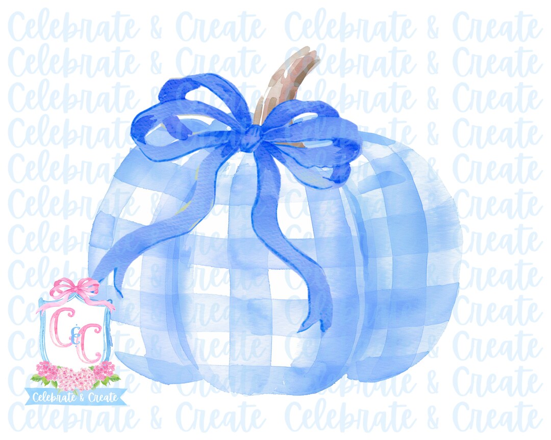 Watercolor Gingham Pumpkin Blue Bow PNG Clipart Clip Art Stationery ...