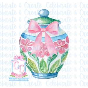 Aquarelle rose noeud chinoiserie pot de gingembre PNG Clipart mars lutin coquette grand-millénaire bidon vase fleurs florales