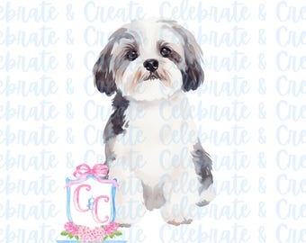 Watercolor Dog Puppy Maltese Maltipoo Shih Tzu