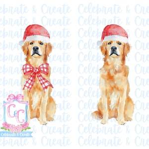 Set van 2 aquarel kerstmuts Golden Retriever hond puppy gewei & rode neus PNG clipart Grandmillennial doodles AI Drew Christmas