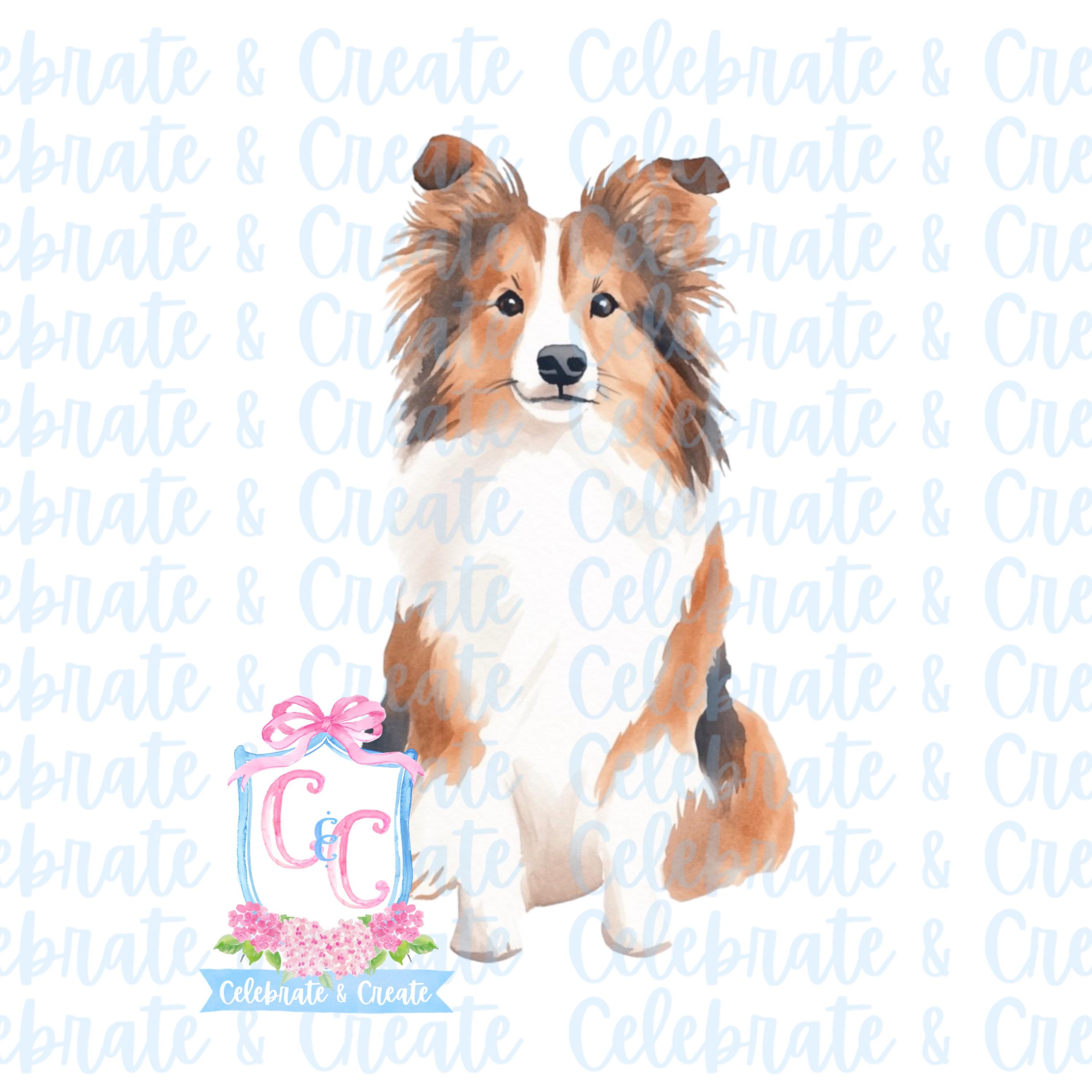 水彩画 犬 子犬 シェルティ シェットランド シープドッグ 羊 (2