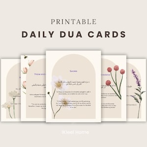 Tägliche Dua Karten zum Ausdrucken, Islamische Gebete, Ramadan Eid Geschenk, Dua Karten zum Ausdrucken, Blumenmuster, Arabisch Englisch, Instant Download