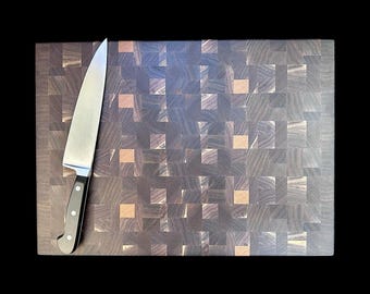 Tabla de cortar de madera de grano final: Nogal, Cerezo. Bandeja para embutidos (47,6 cm x 34,3 cm x 4,4 cm).