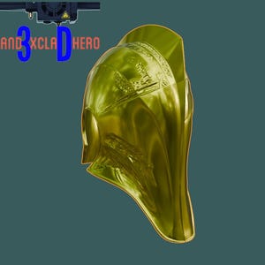 May include: A gold-coloured helmet with detailed engravings, possibly inspired by Spartan or Roman designs. The helmet is set against a teal background. The text "SPAND 3D HERO" is visible in the upper left corner.