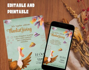 Thanksgiving Invitation Editable Template, Instant Download, Printable Thanksgiving Invite for Family Gatherings
