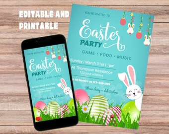 Easter Invitation Template Editable for Party and Egg Hunt, Digital Download