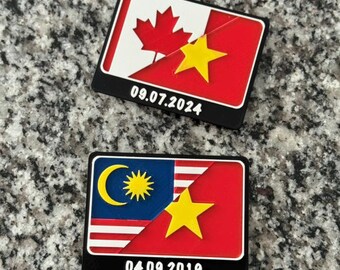 Half-Flag Fridge Magnet Customizable with Two Country Flags and Commemorative Date