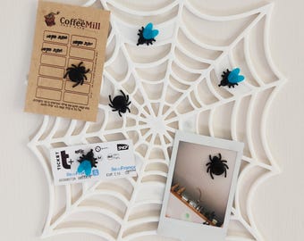 Spiderweb Halloween Photo Board Display with Magnetic Spiders and Flies