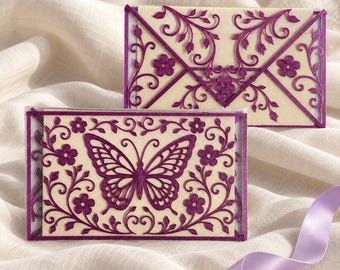 Butterfly Garden Envelope, Wedding, Bridal Shower, Birthday Invitation Holder with Tulle