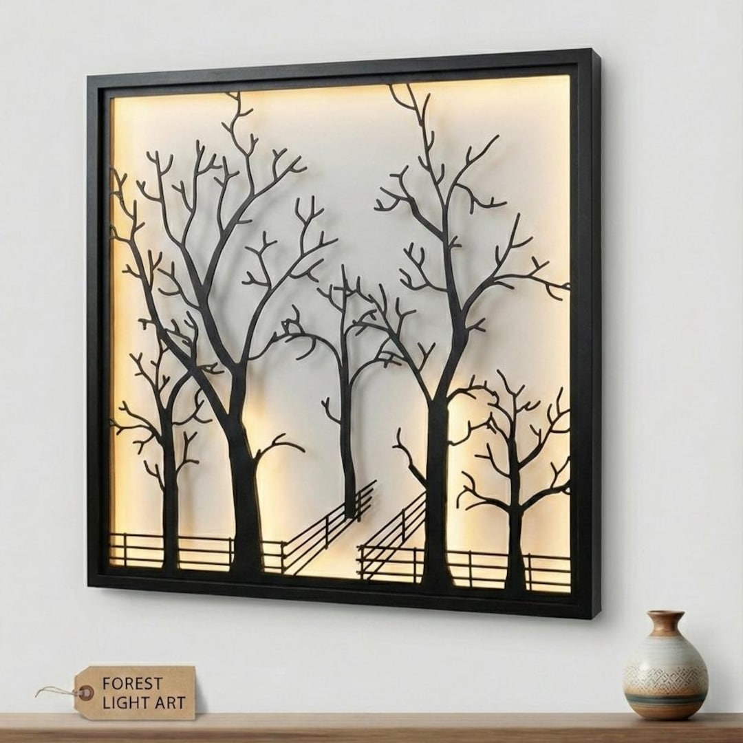 LED Lighted Tree of Life Metal Frame Wall Art: Modern Home Decor - Etsy