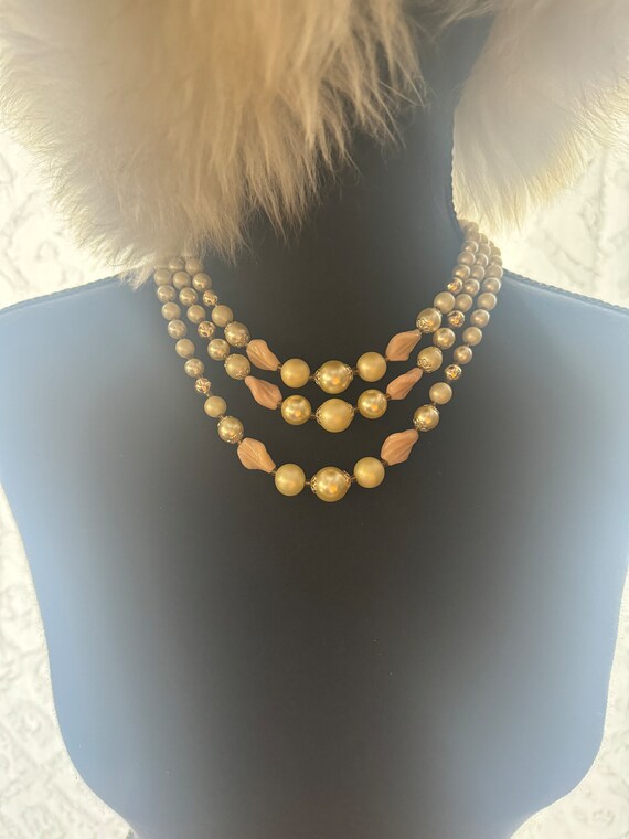 Faux Pearl Vintage Three Strand Necklace - image 1