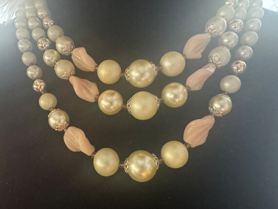 Faux Pearl Vintage Three Strand Necklace - image 2