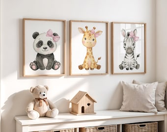 Juego de 3 impresiones de arte de pared para guardería de niña bebé, decoración con estampado animal
