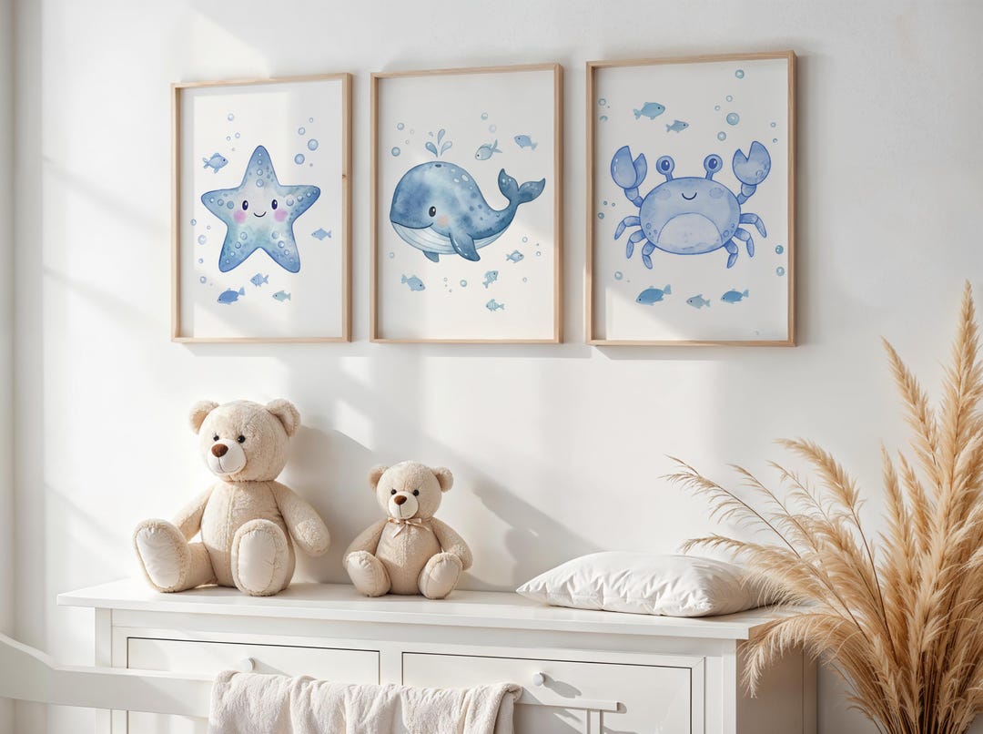Sea Animal Nursery Wall Art Set of 3 Prints, Boys Room Decor - Etsy