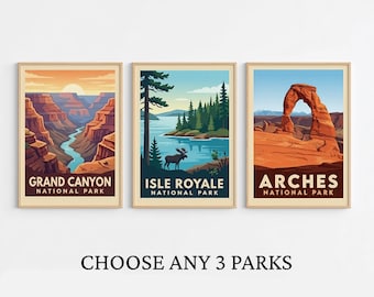 Juego de 3 pósteres vintage de parques nacionales, láminas decorativas de naturaleza para pared.