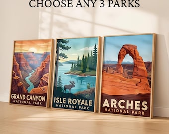 Juego de 3 pósteres vintage de parques nacionales, láminas decorativas de naturaleza para pared.