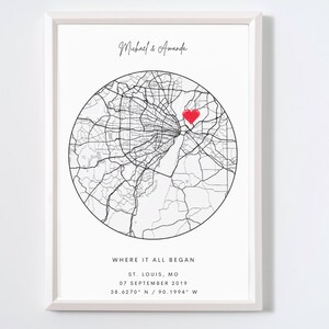 Personalisierte Karte Wandkunst, wo alles begann Kartendruck, Hochzeitsgeschenk, Geburtstagsgeschenke für Sie, Geschenke für das Paar