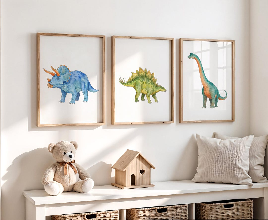 Dinosaur Kids Room Wall Art Set of 3 Prints, Dinosaur Decor - Etsy