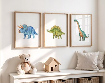 Juego de 3 impresiones de arte de pared de dinosaurios para habitación infantil, decoración de dinosaurios