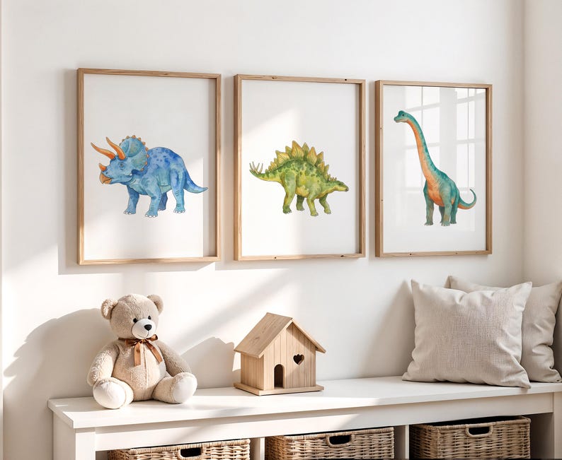 Dinosaur Kids Room Wall Art Set of 3 Prints, Dinosaur Decor - Etsy