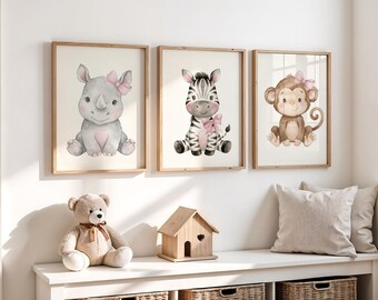 Juego de 3 impresiones de arte de pared para habitación infantil con diseño de animales de safari, decoración con estampado de safari