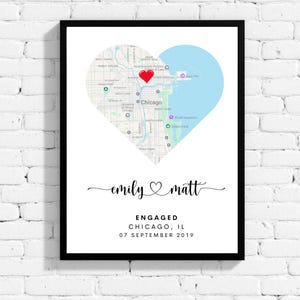 Personalisiertes Verlobungsgeschenk mit Lage Karte Druck, individuelles Paar Geschenk, wo alles begann, Verlobungsgeschenk für Paar, personalisierte Karte