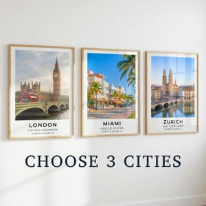 Ensemble de 3 affiches de ville, affiche murale d'art de voyage, villes emblématiques