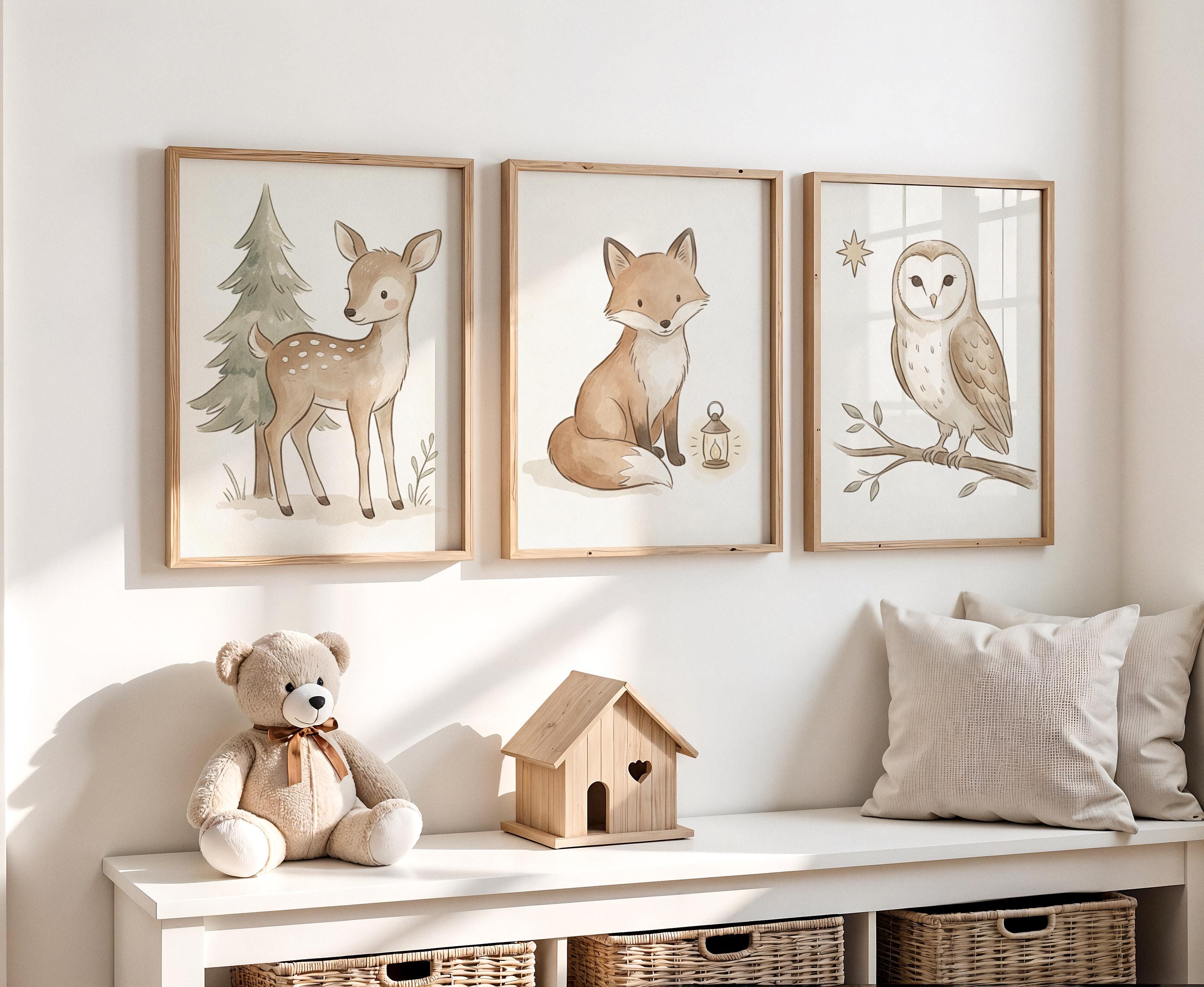 Woodland Animals Nursery Wall Art Set of 3 Prints, Boho Decor - Etsy