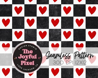 Checkered Seamless Pattern, Checkered Seamless, Heart Checkered Seamless Pattern, Valentine's Day Seamless Pattern, Seamless Pattern