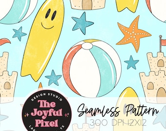 Summer Seamless Pattern, Boy Seamless Pattern, Summer Digital Paper, Beach Digital Paper, Summer Clipart, Beach Clipart