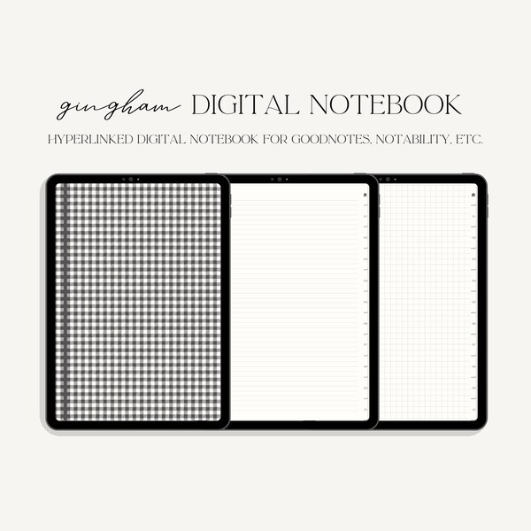 Gingham Patterned Digital Notebook | iPad GoodNotes/Notability Notebook with Hyperlinked Tabs | Student Notes | Pdf Digital Download