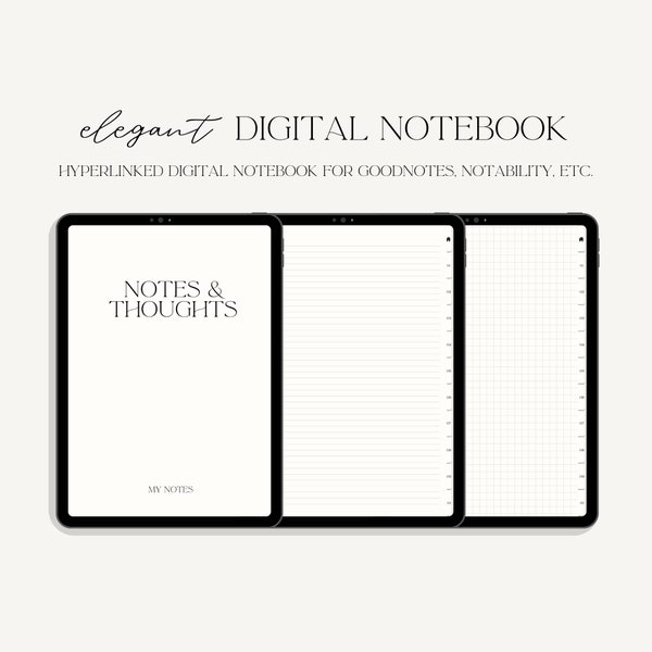 Elegant Digital Notebook | iPad GoodNotes/Notability Notebook with Hyperlinked Tabs | Student Notes | Pdf Digital Download