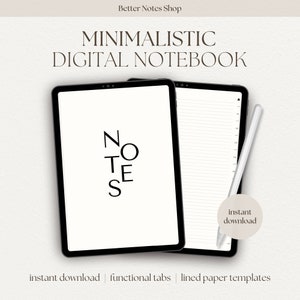 Minimalistic Digital Notebook with Tabs, Goodnotes Notebook, Portrait Notebook, Student Notebooks, Digital Notes Templates, Notability Notes