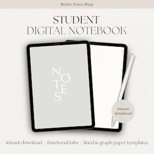 Portrait Digital Notebook with Tabs, Goodnotes Notebook, Student Notebook, Digital Notebooks, Digital Notes Templates, Notability Notebook