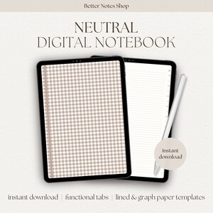 Neutral Digital Notebook with Tabs & Stickers, Goodnotes Notebook, Portrait Notebook, Student Notebooks, Digital Notes Templates, Notability