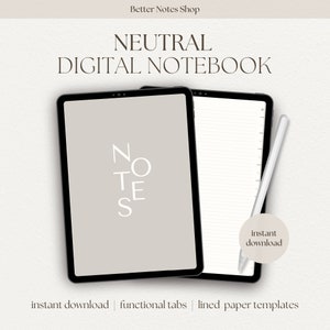 Minimalistic Digital Notebook with Tabs, Goodnotes Notebook, Portrait Notebook, Student Notebooks, Digital Notes Templates, Notability Notes