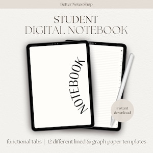 Portrait Digital Notebook with Tabs and Templates, Goodnotes Notebook, Student Notebook, Digital Notebooks, Digital Notes, Notability Notes